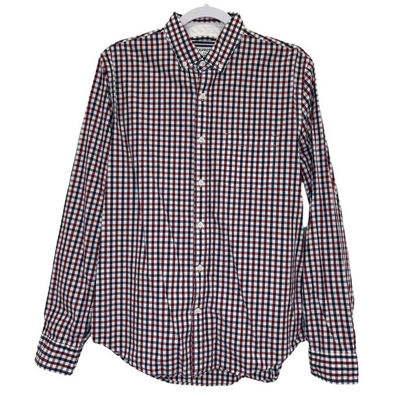 Express Other - Express Men's Red White & Blue Checkered Button Front Dress Shirt Size Medium